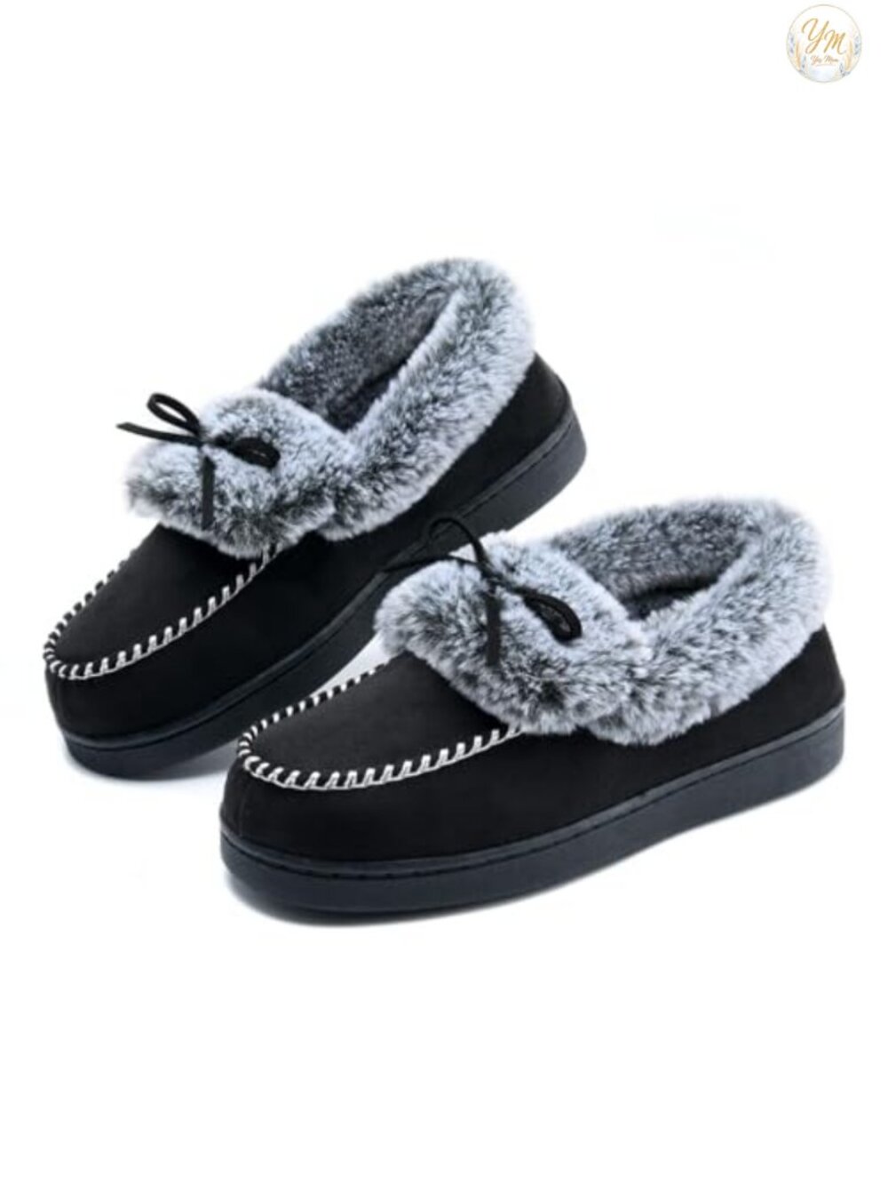 Fuzzy Mocc with Memory Foam, Faux Fur Lining, Suede, Non-Slip Sole, Closed Back